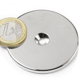CS-S-50-04-N Disc magnet Ø 50 mm, height 4 mm, holds approx. 14 kg, with countersunk hole, N35, nickel-plated