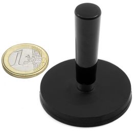 BD-HDLR-EM-5 Magnet system Ø 43 mm black rubber-coated with screw socket with handle, holds approx. 10 kg, thread M4