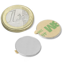 S-18-01-STIC, Disc magnet (self-adhesive) Ø 18 mm, height 1 mm, neodymium, N35, nickel-plated