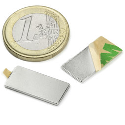 Q-20-10-01-STIC, Block magnet (self-adhesive) 20 x 10 x 1 mm, neodymium, N35, nickel-plated