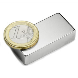 Q-40-20-10-N, Parallélépipède magnétique 40 x 20 x 10 mm, néodyme, N42, nickelé