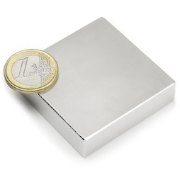 Q-50-50-12.5-N, Parallélépipède magnétique 50 x 50 x 12,5 mm, néodyme, N35, nickelé